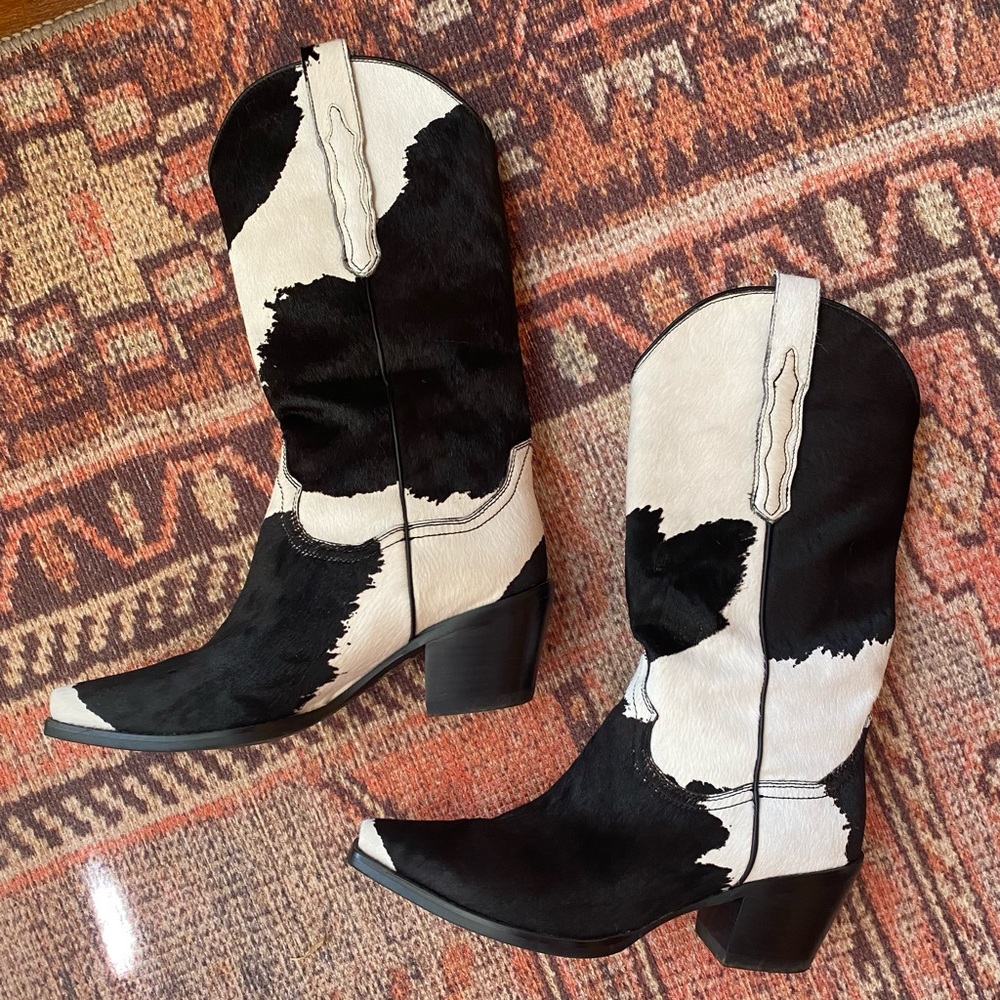 Jeffrey Campbell Dagget cow print cowhide cowboy cowgirl boots